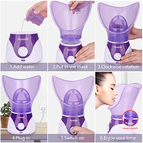 Huasida Purple Facial Steamer Personal Steam Inhaler for Skin Hydration & Rejuvenation