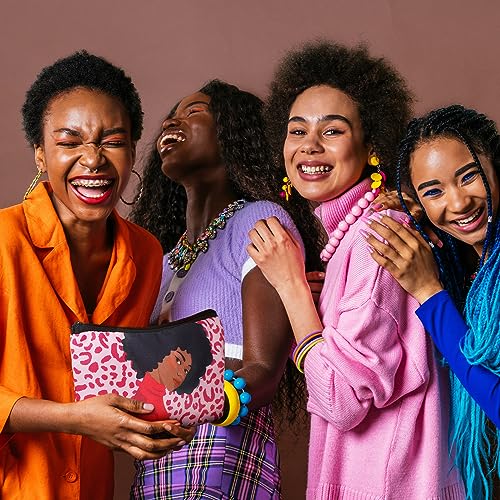 Mumufy Black Women Canvas Makeup Bags - 12 Pcs Leopard Print Toiletry Pouches