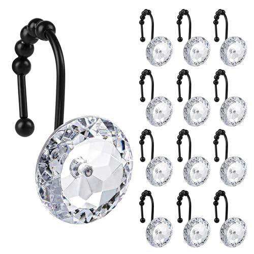 Sunlit Luxury Round Diamond Crystal Shower Curtain Hooks, Set of 12