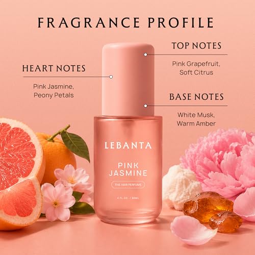 Lebanta Hair Perfume for Women - Odor Eliminator Oil Hair Spray & Body Mist Set - Travel Size Fresh Hair Mist Fragrance Hair Care Gift for Girls, Woman & Teen - 60mL (Pink Jasmine)