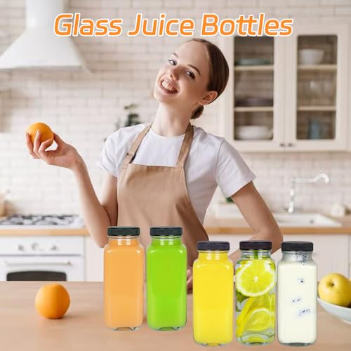 8oz Glass Juice Bottles with Lids - 6 Pack Reusable Drink Containers