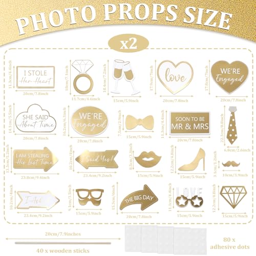 40Pcs Engagement Photo Booth Props - Fun Party Decorations