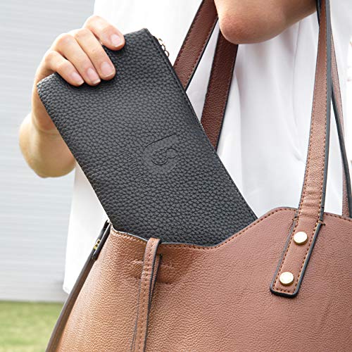 Travel Makeup Brush Case PU Leather Cosmetic Bag for Women, Black