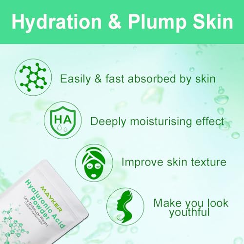 MAYKER 0.7 oz Pure Low Molecular Hyaluronic Acid Powder for DIY Serums & Moisturizers – Pack of 1