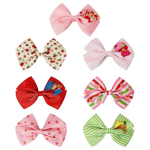 LUV HER Strawberry Shortcake Hair Clips for Kids – 7-Pack Non-Slip 4-Inch Bows