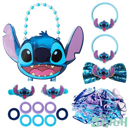 Disney Stitch Hair Accessory Case with Clips & Elastics for Girls