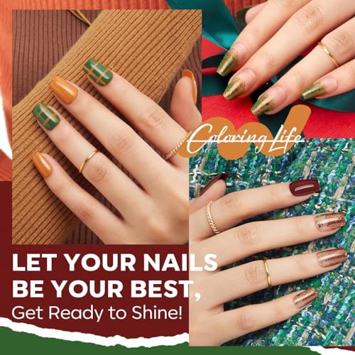 modelones Christmas Nail Polish Set 6 Colors, Red Green Pink Orange