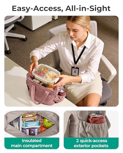 BAGSMART Insulated Lunch Bag - Lightweight, Leakproof, Quilted Design