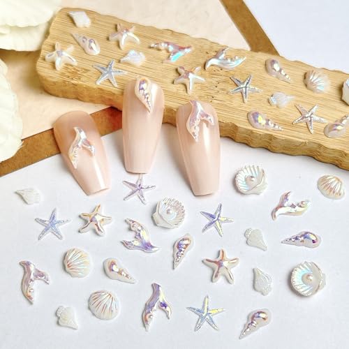 CnSybaris Purple Summer Beach Nail Charms 150pcs Ocean Shell & Starfish Nail Art Decorations