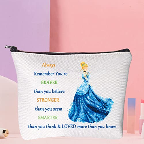 Always Cinderella Princess Makeup Bag - 23x17 cm Cotton Canvas Zipper Pouch for Women & Girls
