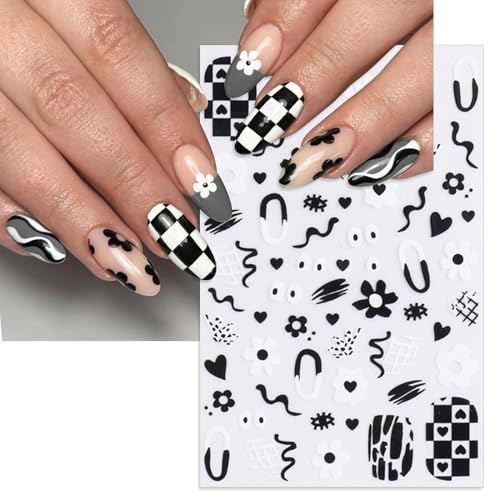 Gothic Flame Star Checkerboard Nail Stickers - 3 Sheets