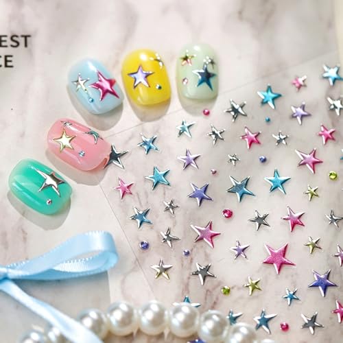 5D Embossed Holographic Star Nail Stickers - Self-Adhesive Nail Art Decals