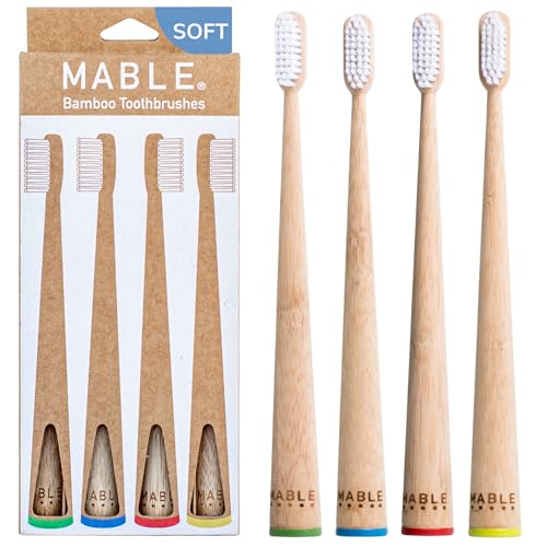 MABLE Soft Bristle Bamboo Toothbrush Pack of 4 – Compostable Eco-Friendly