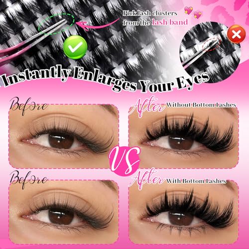 MilyBest 100D Manga Lash Clusters with Spikes & Bottom Lashes - 232pcs, 10-18mm D-Curl, Faux Mink, Reusable, DIY Glam