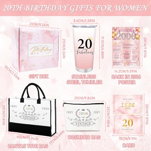 Sitsink 20th Birthday Gifts for Women - Vintage Limited Edition Gift Set with Tote, Makeup Bag, Tumbler & Card