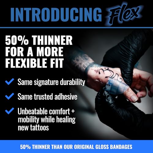 Saniderm Flex Tattoo Aftercare Bandage (New) (Personal Roll, 10.2 in x 2 yd) ? Faster Tattoo Healing and Protection ? Sterile, Waterproof, Flexible, Latex-Free, Tattoo Aftercare Wrap ? Matte Finish
