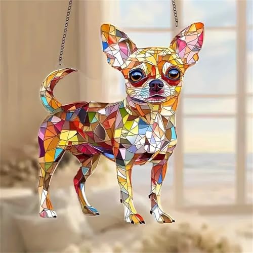Chihuahua Dog Hanging Ornament - 2D Acrylic Suncatcher for Windows