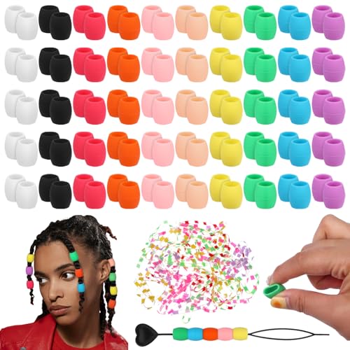 100 Pcs Silicone Hair Beads for Braids, Locs, and Dreadlocks Kit