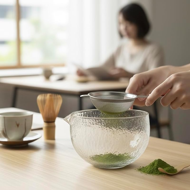 Premium Clear Textured Glass Matcha Bowl with Spout - 15oz