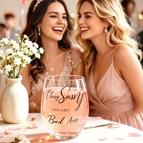 Funny Stemless Wine Glass - Classy Sassy Gift for Women