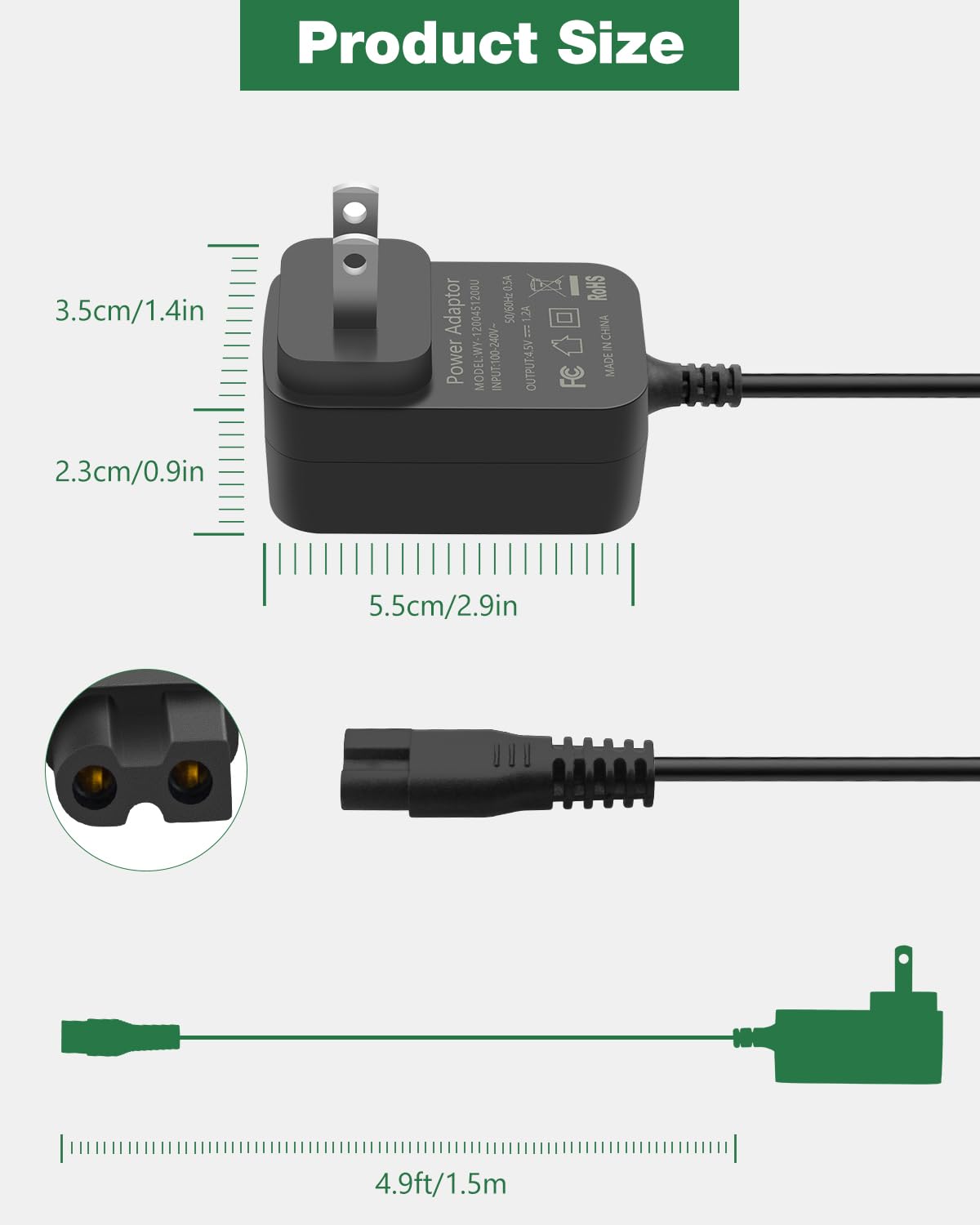 4.5V Charger Compatible with BaByliss PRO Trimmer Clippers FX870 FX788 FX787 FXSSM FX820 FX726 FX825 FX Barberology Trimmer, 4.5V AC DC Adapter Power Supply Cord 4.9FT