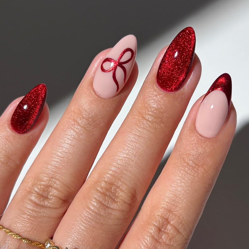Press On Nails - Short Almond French Tip with Blue 3D Flowers | Glossy Acrylic Beach Designs for Women