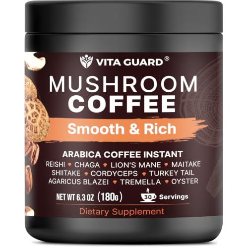 Vita Guard Mushroom Coffee - Instant Blend with Lion's Mane, Cordyceps & Reishi - 30 Servings