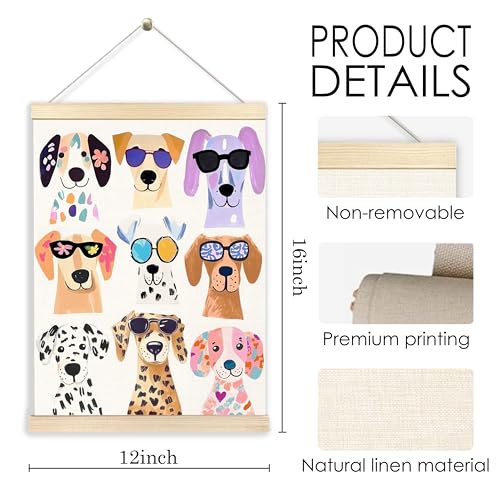BESERH Colorful Dog Wall Art Poster - 12x16 Inch Framed Canvas for Kids & Nursery