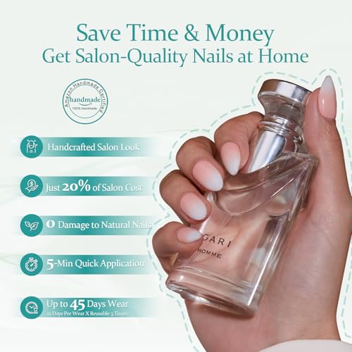 MOKAYIMO Almond Press On Nails, Handmade Acrylic Ombre Gel Kit - Size S