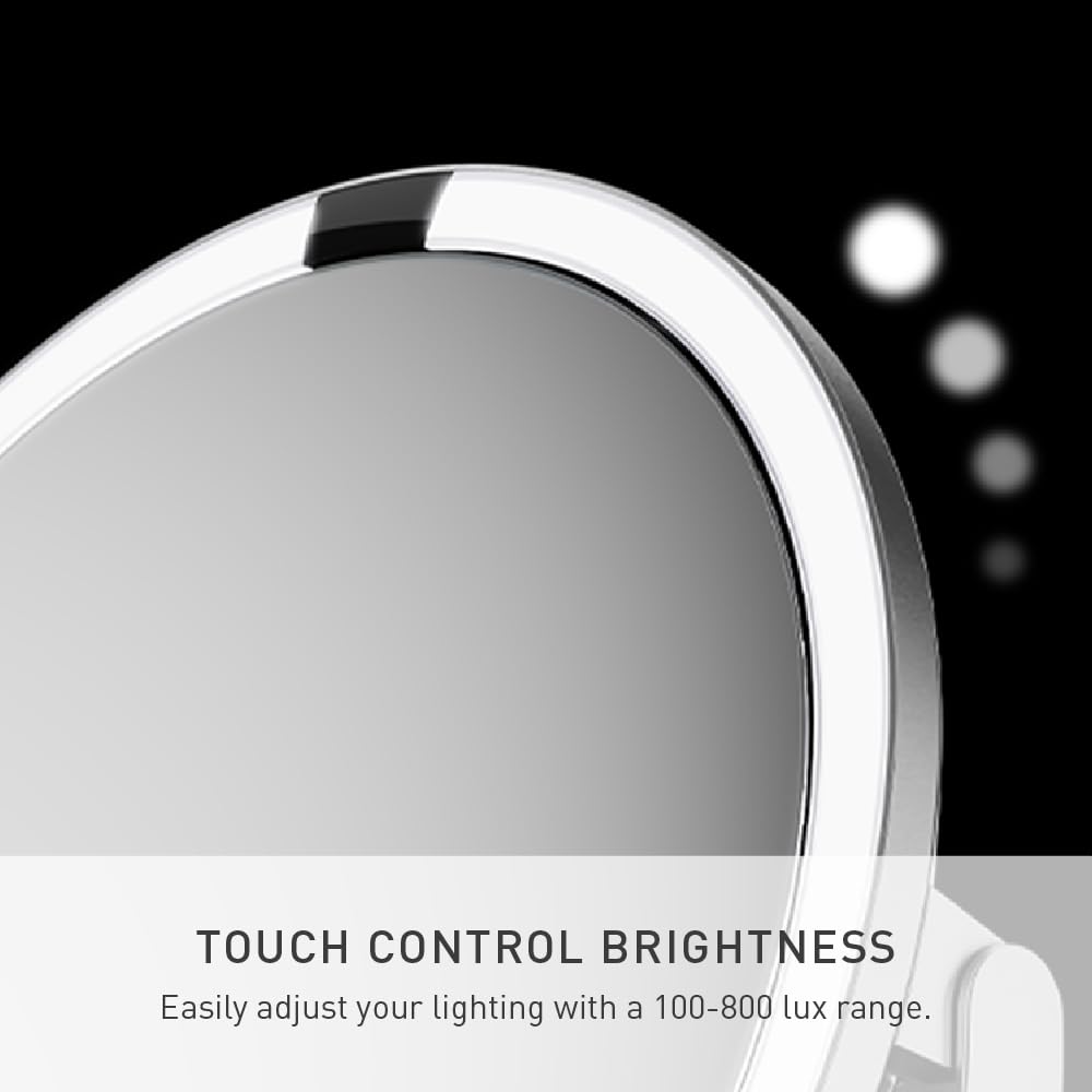 simplehuman Sensor Mirror Trio, 1X 5X 10X Magnification, Round Rechargeable Beauty Makeup Mirror, Tru-Lux® Full-Spectrum Light, Dual Light Settings, Adjustable Brightness, Brushed Stainless Steel