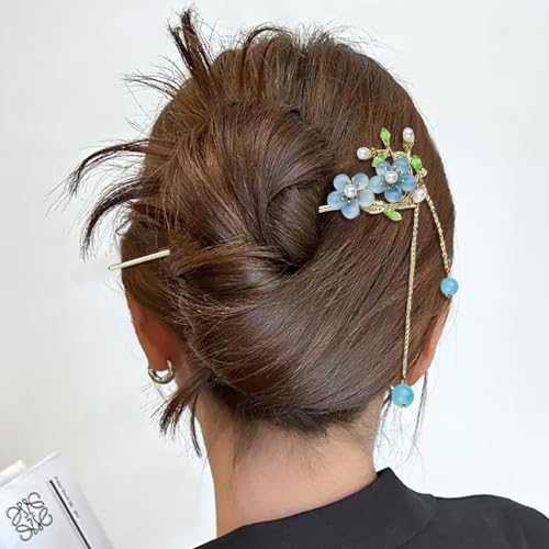 SyhirNmly 8 Gold Japanese & Chinese Hair Sticks with Butterfly Flower Design & Pearl Tassels