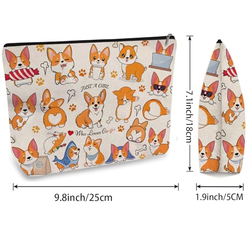 Corgi Makeup Bag with Lining - Cute Animal Design, Travel & Gift Ready