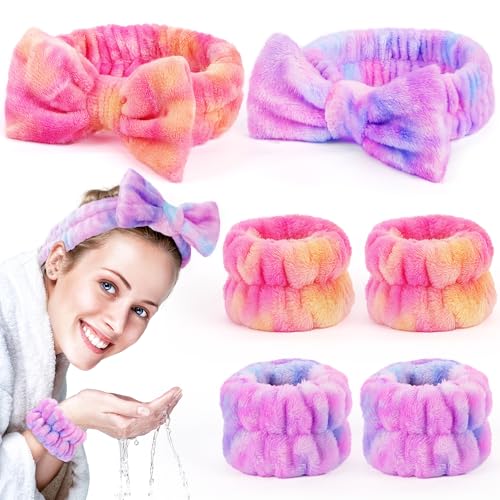 Spa Headband & Wristband Set - Soft Coral Fleece for Beauty Routine