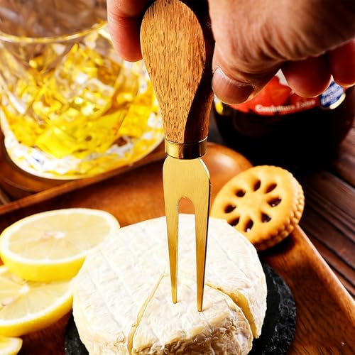 Gold Cheese Knife Set with Wooden Handles - 6-Piece Utensils