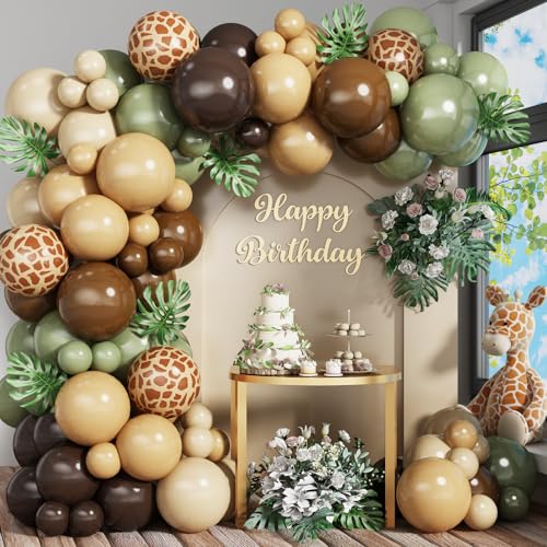 Safari Balloon Garland Kit - Olive Green & Brown Birthday Decor