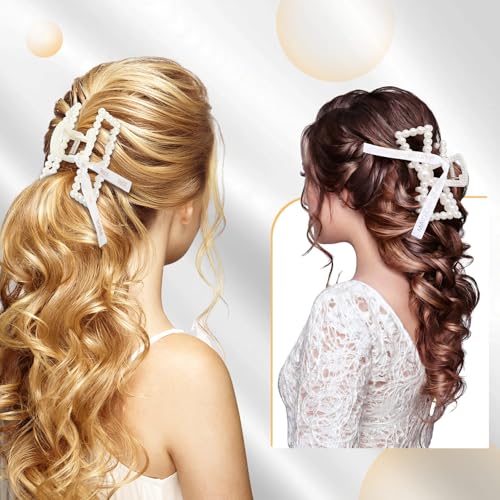 11 Pcs Bridesmaid Pearl Hair Claw Clips with Ribbon for Wedding Hairstyles