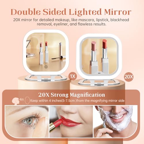 FASCINATE 3.5" White Rechargeable Travel Makeup Mirror - 30X Magnification