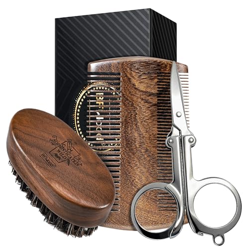BFWood 5-Piece Beard Grooming Kit with Boar Bristle Brush and Wood Comb