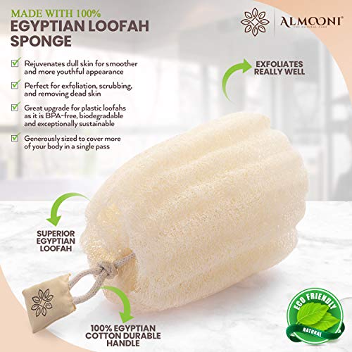 Almooni Egyptian Loofah Exfoliating Body Scrubber, Natural Real Egyptian Shower Loofah Sponge Body Scrubber for Women and Men, for Body and Face that Will Get You Clean - 3 Count (1 Pack)