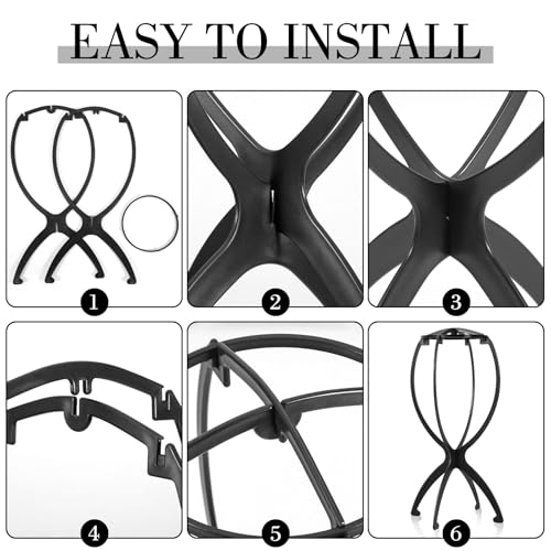 obeoby Foldable Black Wig Stand 3 Pack Portable Hair Wigs Holder for Travel & Home