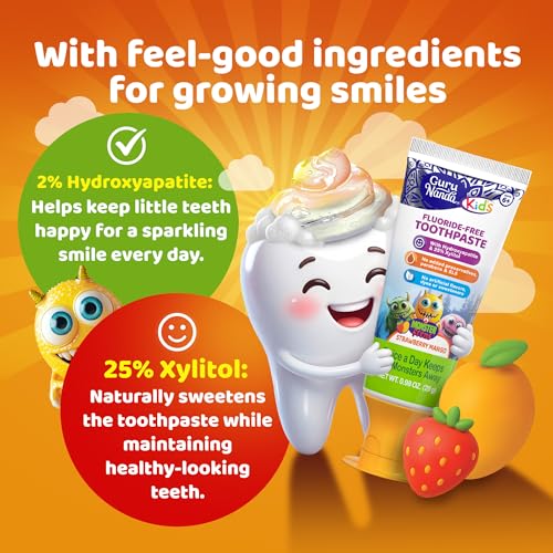 GuruNanda Kids Toothpaste - Fluoride-Free, Strawberry Mango, 3-Pack