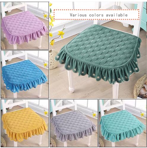 European Lace Ruffle Chair Pad Cushion - Non-Slip Flannel Beige