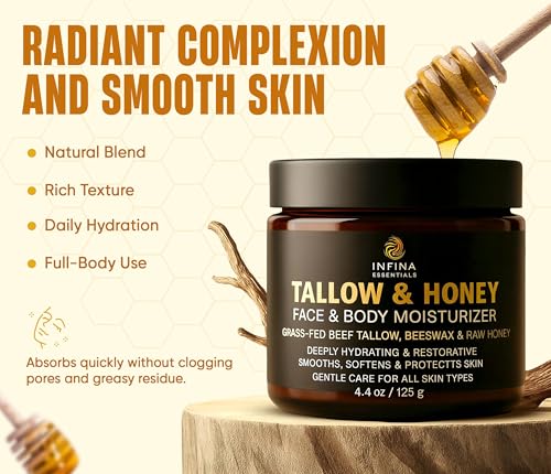 Grass Fed Beef Tallow Balm for Face & Body Moisturizing, 4.4 oz
