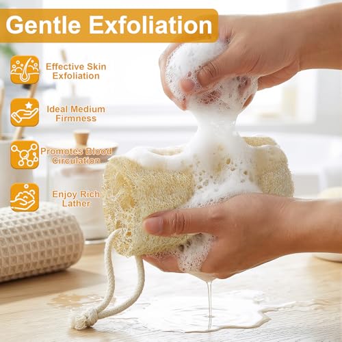 Organic 6" Natural Loofah Sponge Set (2 Pcs) - Eco-Friendly Exfoliating Body Scrubber
