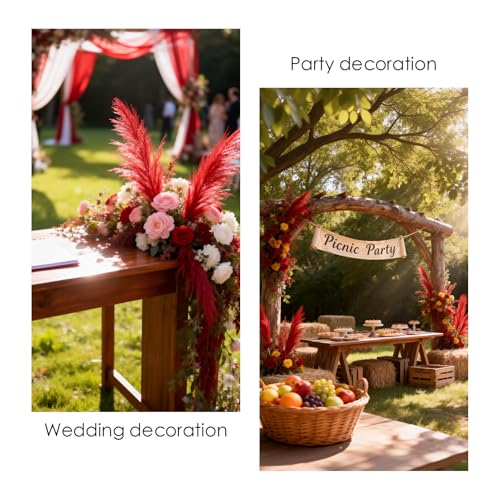 50pcs Red Faux Pampas Grass 21.6 Inch - Non-Shedding Decor for Home & Weddings