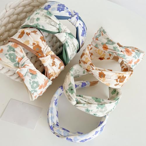 4-Piece Floral Knotted Headbands, Soft Cotton Non-Slip Hair Accessories