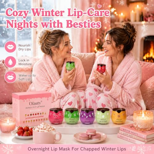 Bee Lip Balm Honey Pot with Varieties - Moisturizing Lip Mask for Dry Lips, Includes Strawberry Watermelon Peach Mint Cherry Coconut