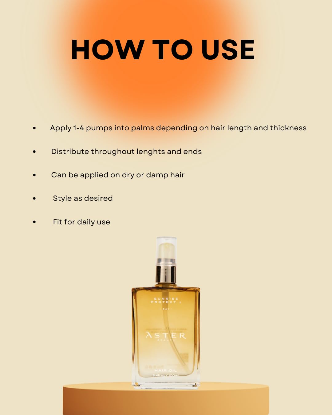 Aster Beauty Hair Oil for Frizz Control & Shine Sunrise Protect + Hair Oil |Daily Lightweight Treatment with Jojoba, Coconut & Argan Oil – Multi-Use for All Hair Types (3.4 oz)