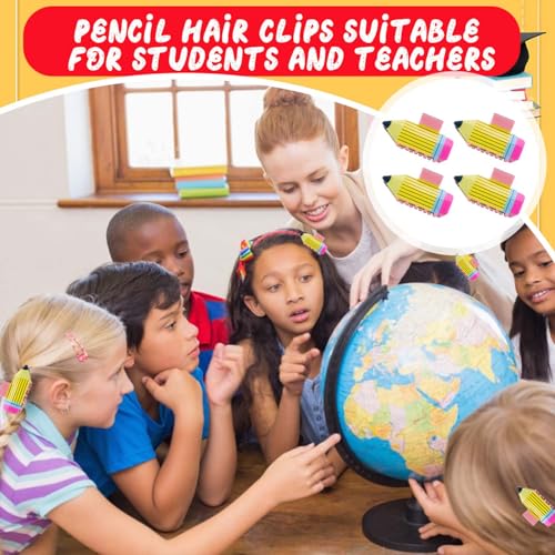 Tihebax Yellow Pencil Hair Clips for Teachers & Students 4-Pack - Cute School Spirit Hair Accessories