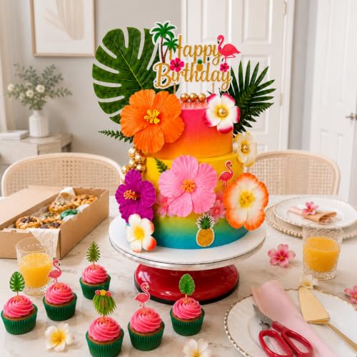 23 PCS Tropical Flower Cake Toppers for Luau Parties & Birthdays